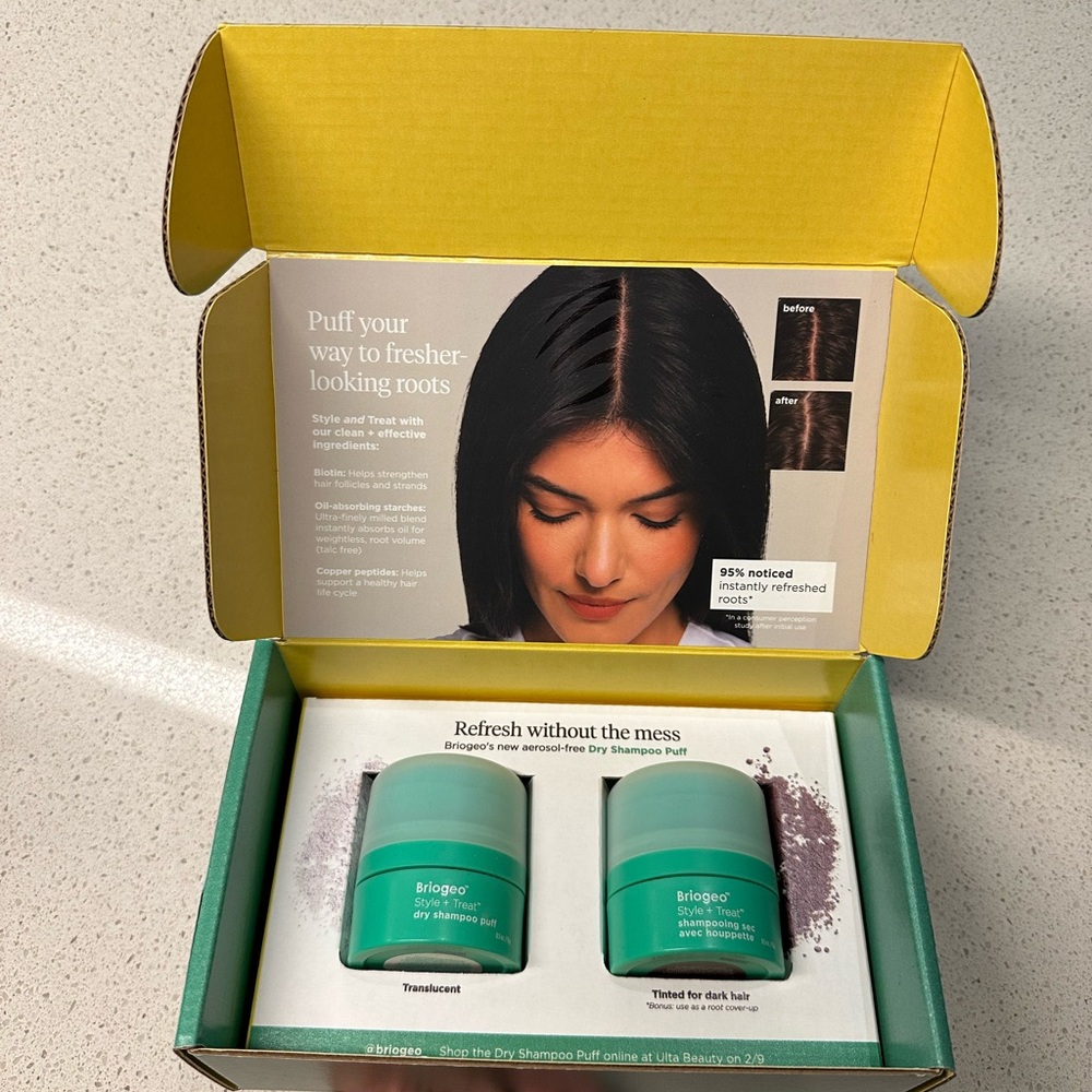 Briogeo Style + Treat Dry Shampoo Puff Duo NIB